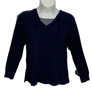 Danskin Now Top Hooded Women's Size XL Navy Blue Long Sleeve Knit